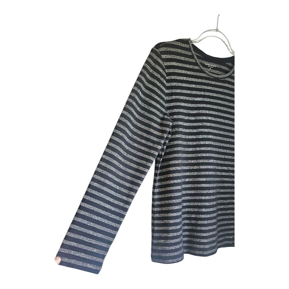 Laura Scott Metallic Silver & Black Stripe Lightweight Top L/S Womens M Stretch - Picture 3 of 8
